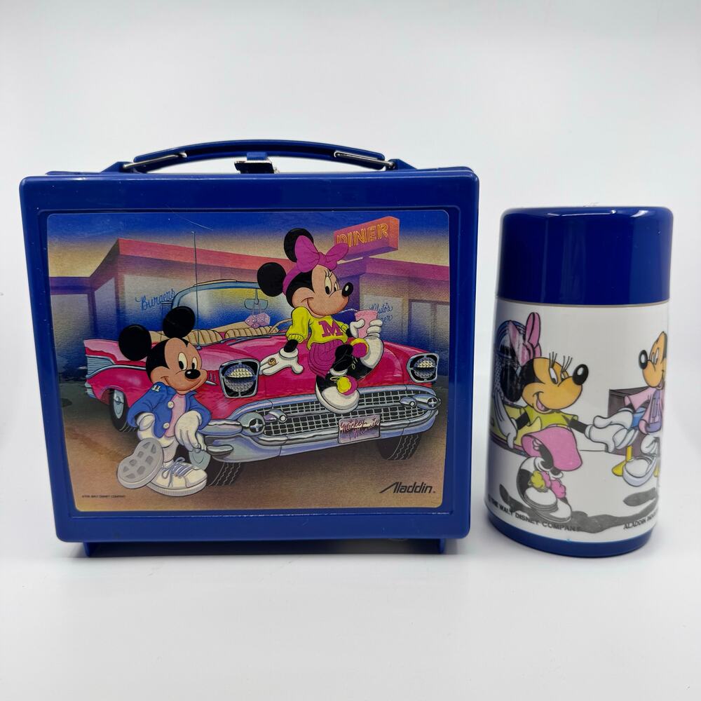VTG Disney Mickey Minnie Mouse Lunchbox & Thermos Set Aladdin 90's Collectible